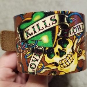 Ed Hardy love killed leather cuff